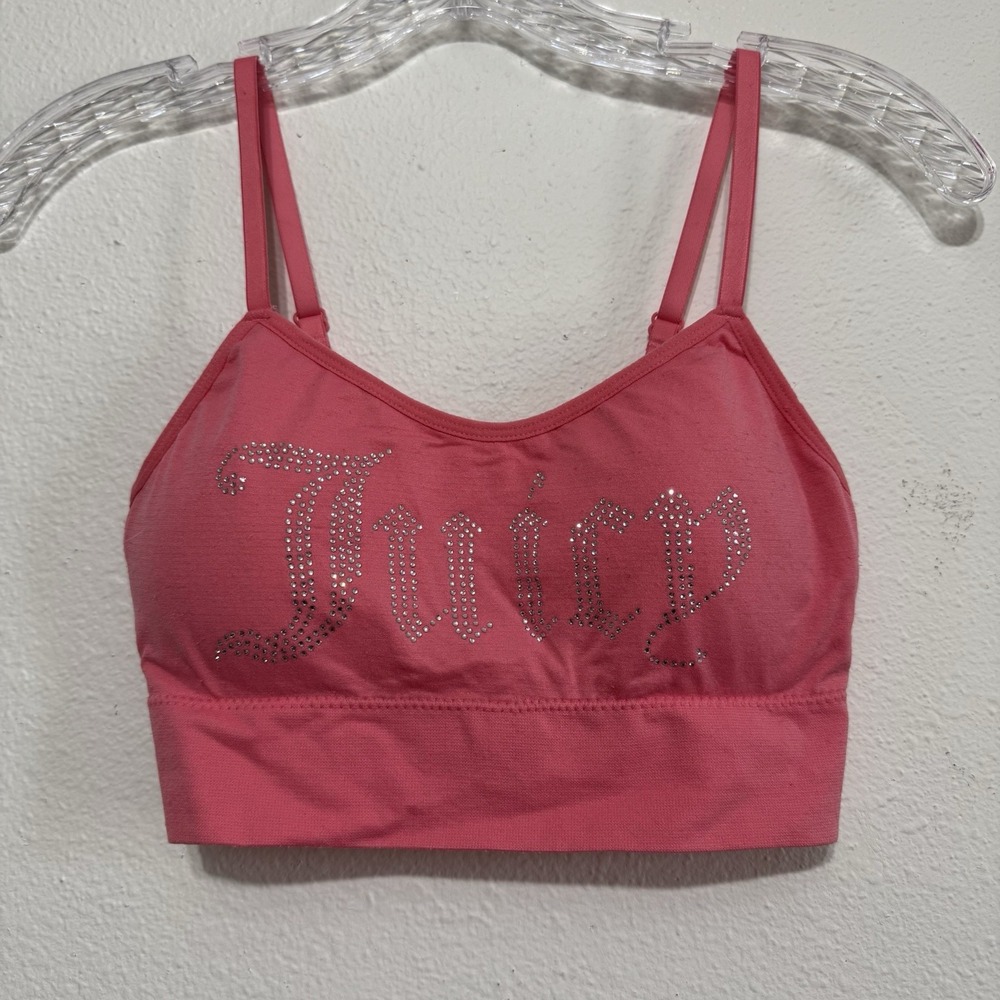 Juicy Couture Pink Sportsbra Bralette Juicy‎ Rhinestone Spellout Womens Size M